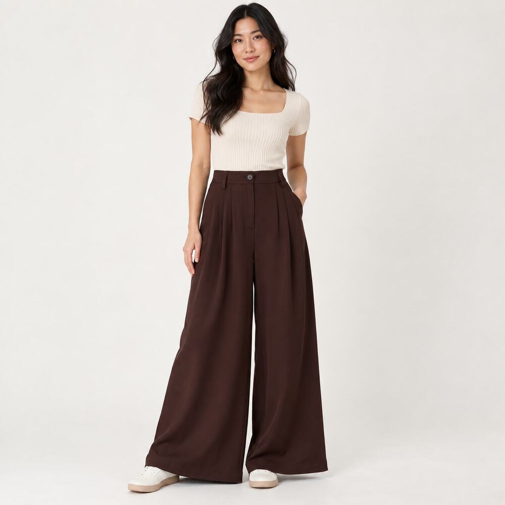 Ann Taylor The Multi Pleated Wide Leg Pant Trousers Womens Size 6 Brown New